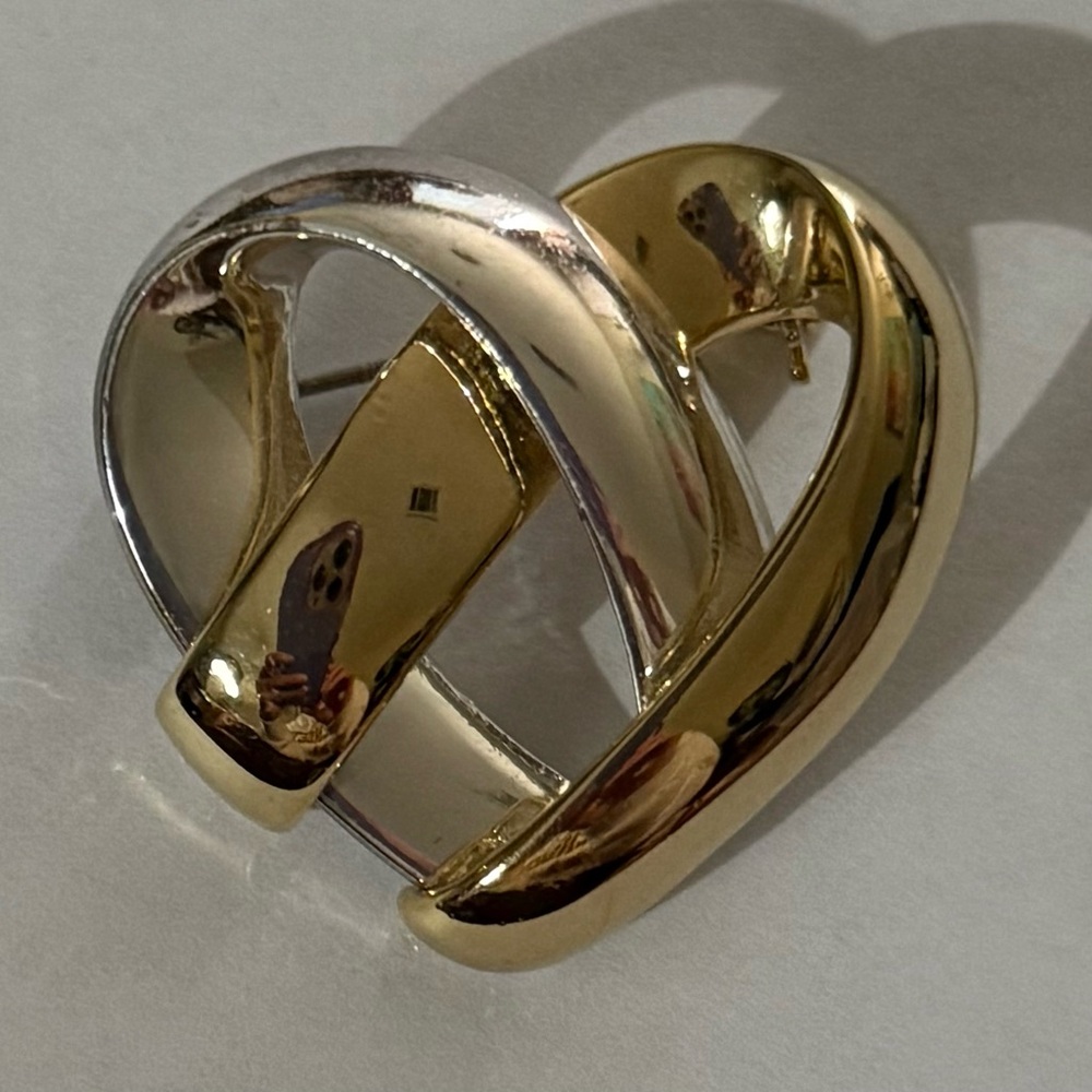 Elegant Gold and Silver Heart Brooch